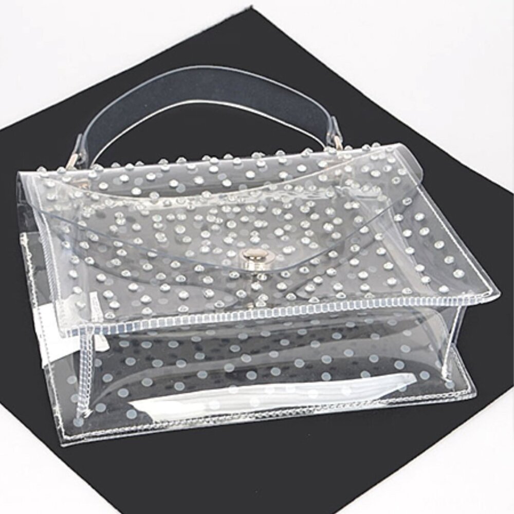 BNWT Brand New Transparent Rhinestone Studs Top Handle Stadium Bag Cleared Bag - Picture 5 of 6